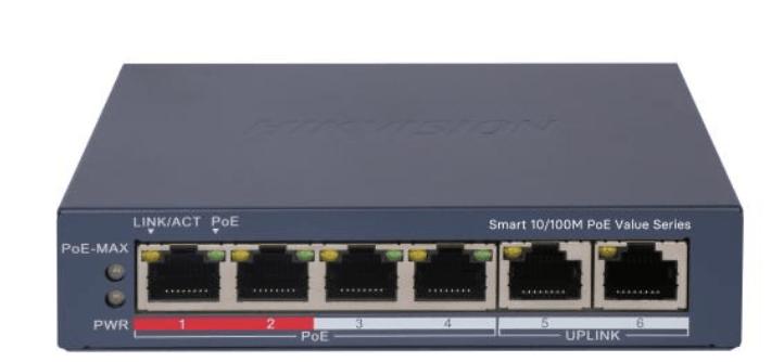 Switch PoE thông minh Hikvision DS-3E1106P-EI/M 4 cổng